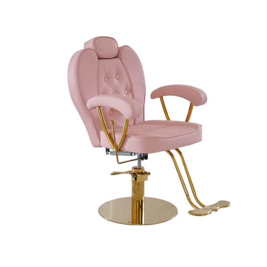 Glam styling chair, luxury comfort, pink color, front view photo