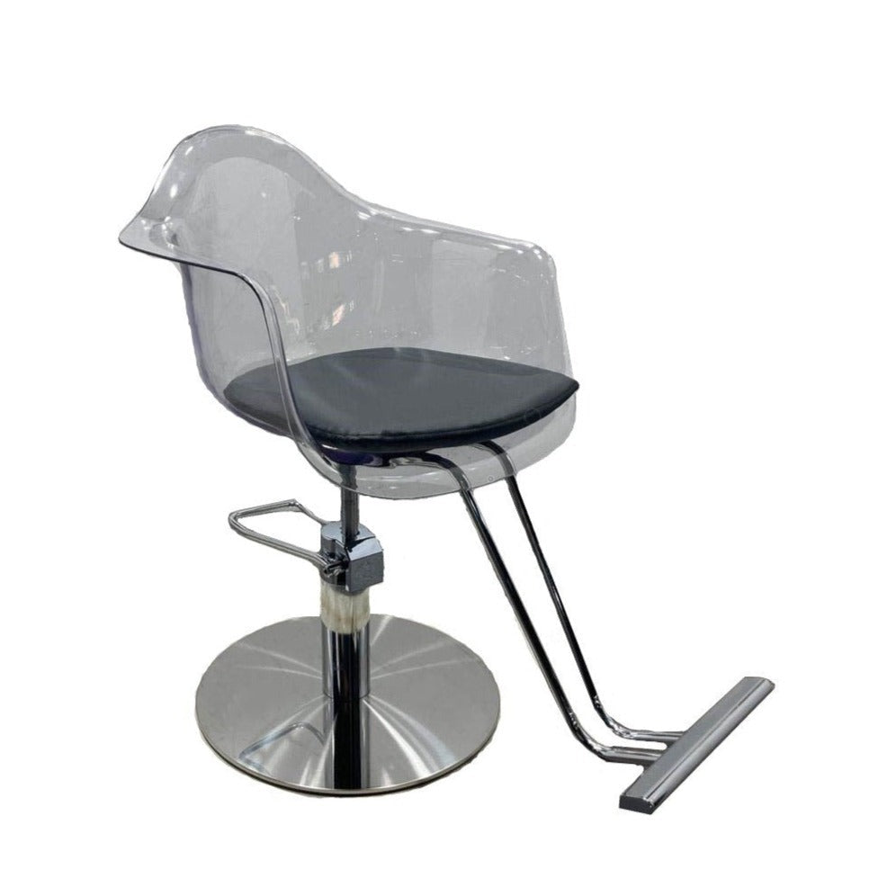 Crystal styling chair with transparent acrylic, side view photo