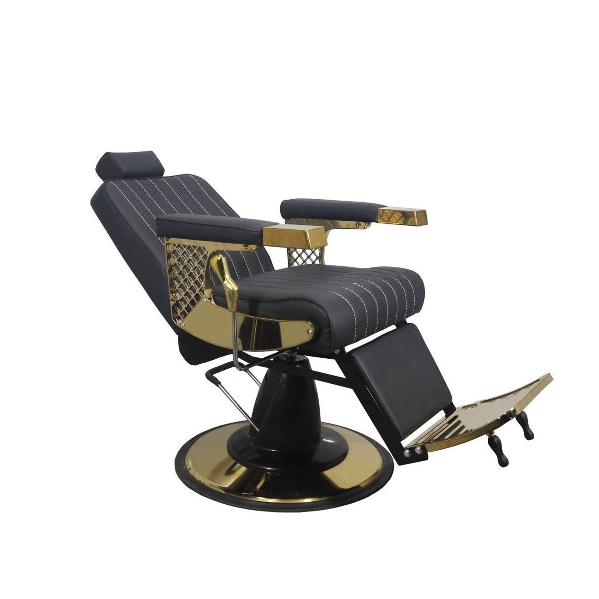 The creda barber chair, luxurious and modern, black color, side view photo