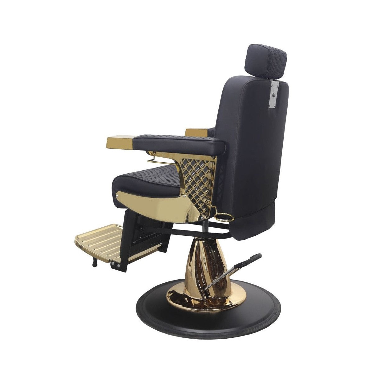 The creda barber chair, luxurious and modern, black color, back view photo