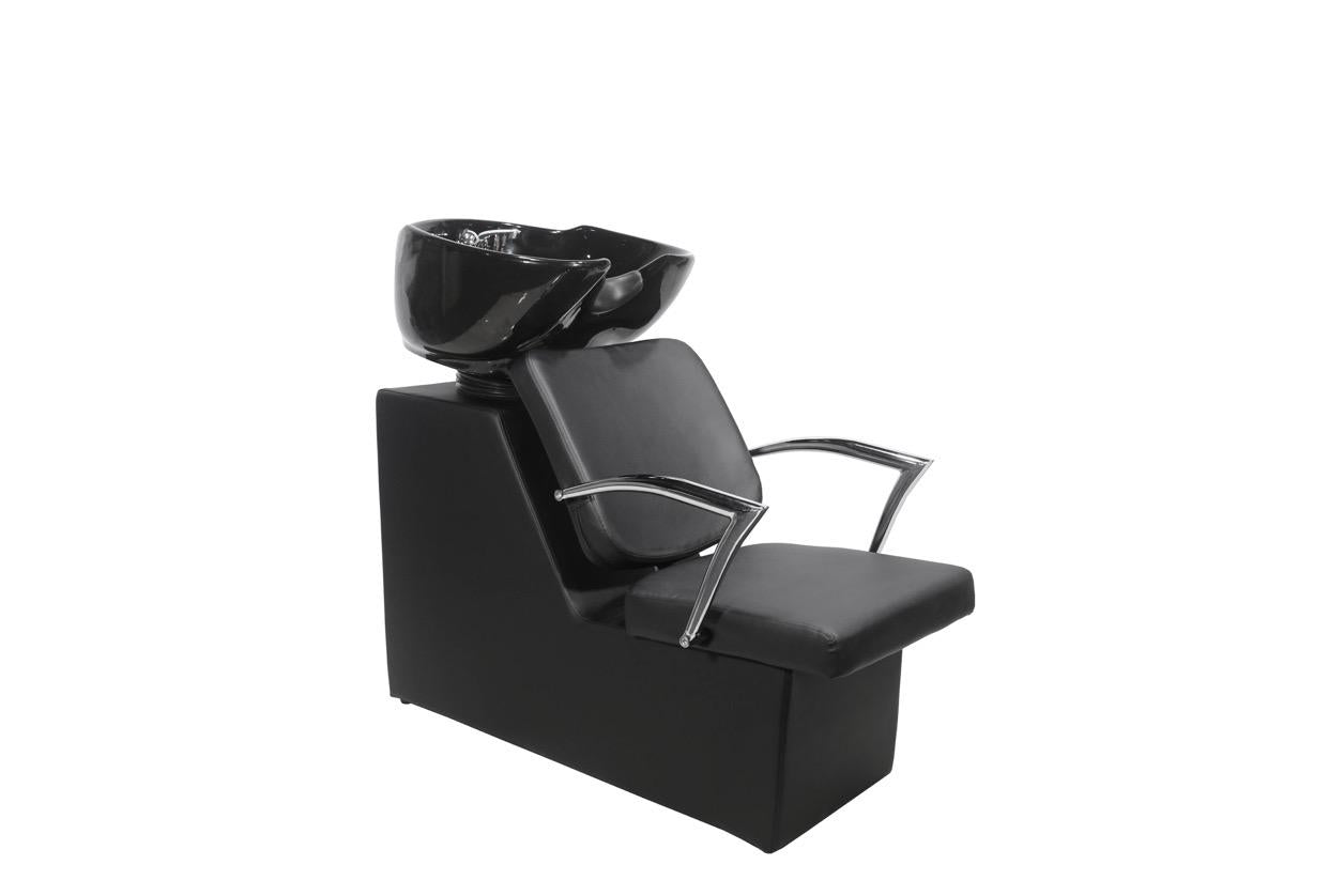 Bella backwash unit,  contemporary backwash unit with a black ceramic tilting bowl , front view photo